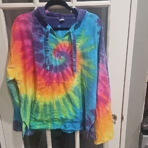 Unisex  Vintage Multicolor Tie-Dye Hoodie Large 100% Cotton